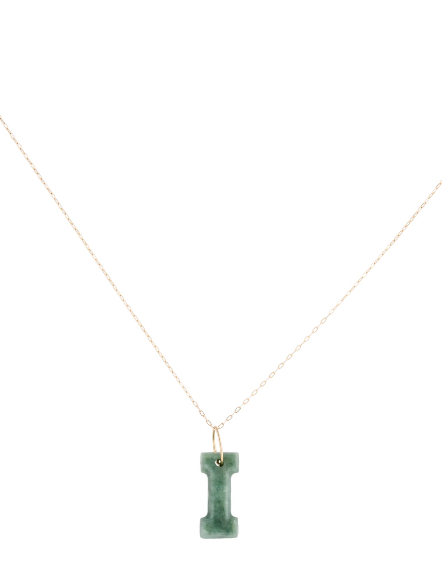 Necklace 14K Jadeite 'I' Pendant