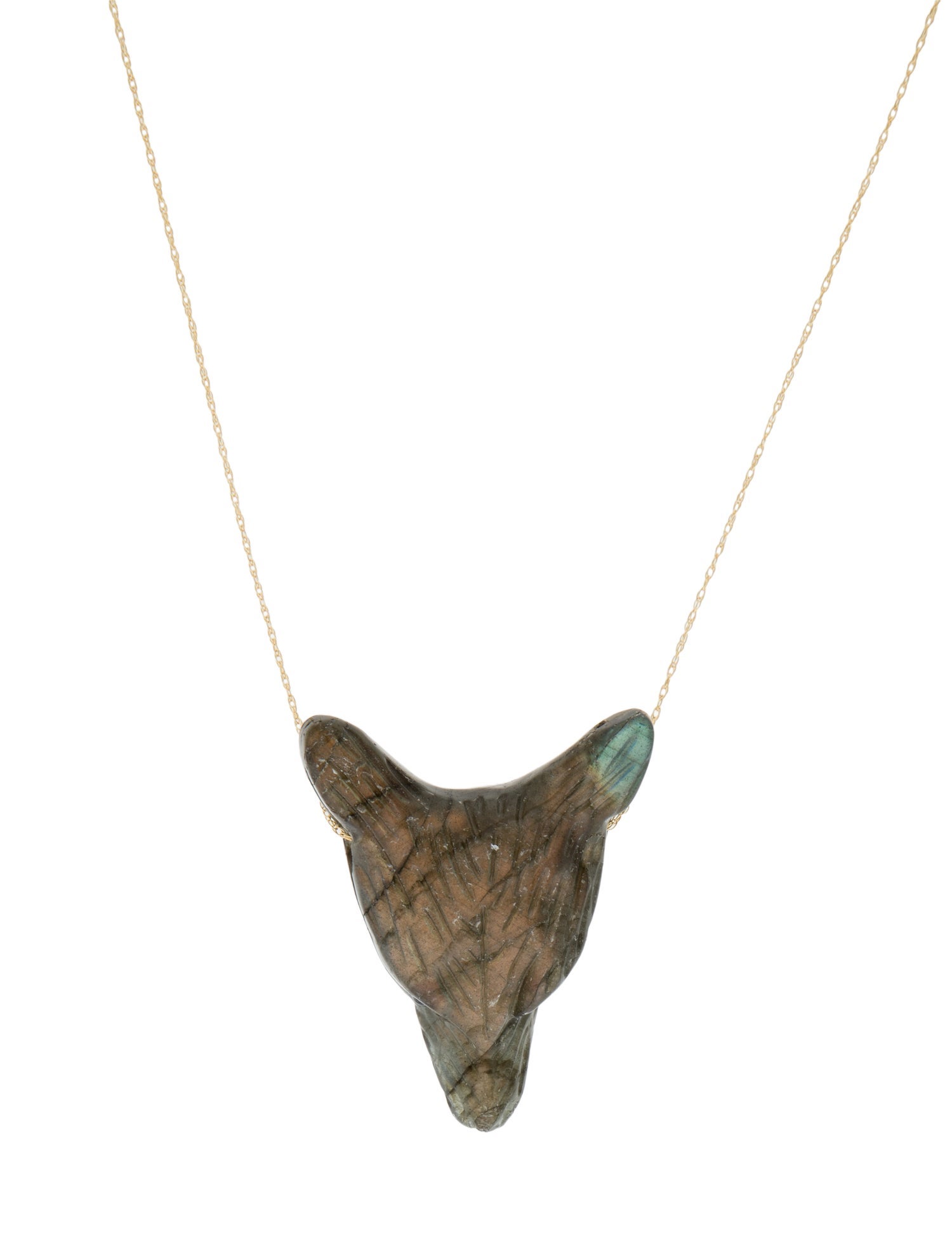 Necklace 14K Labradorite & Onyx Wolf Pendant Necklace