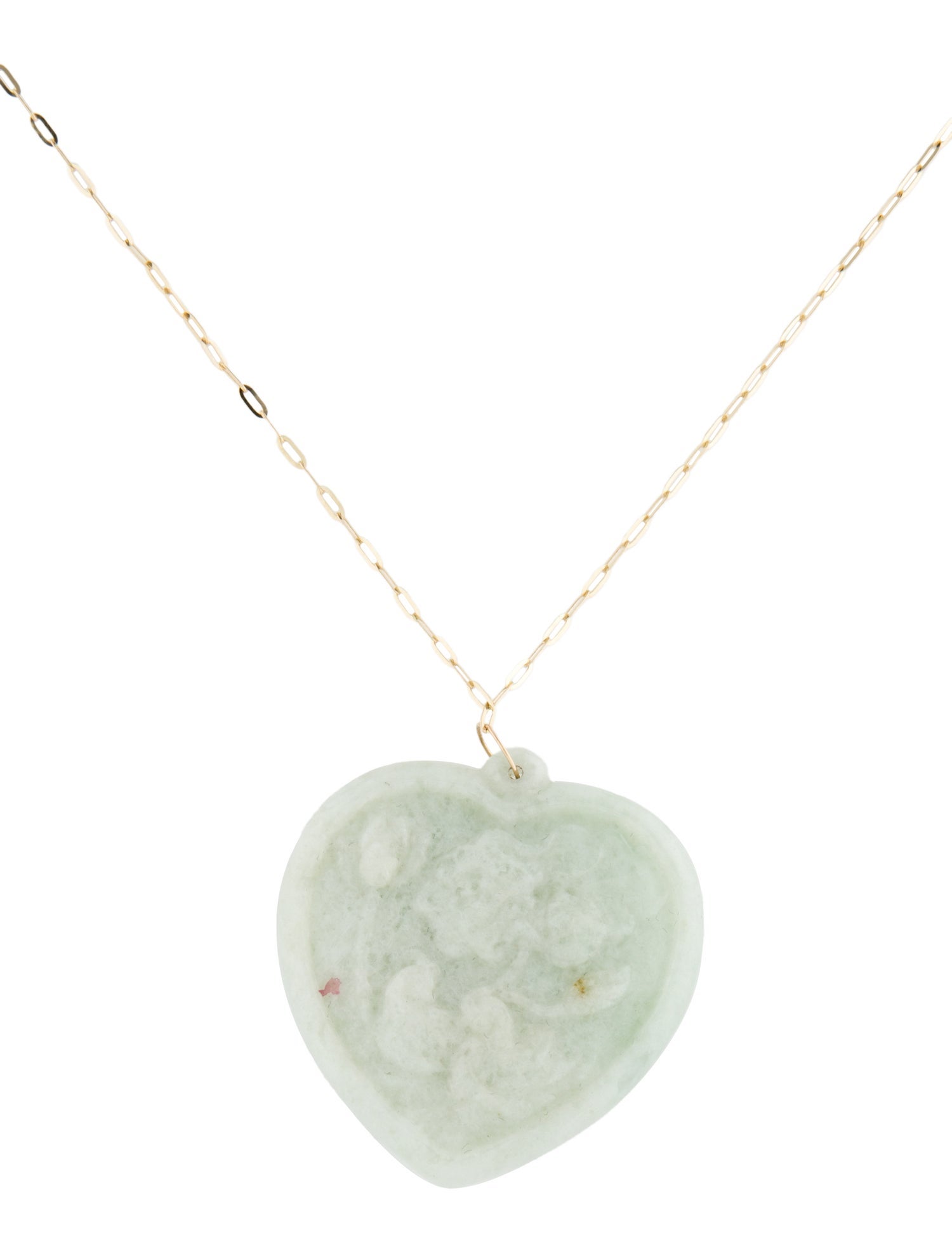 Necklace 14K Jadeite Carved Heart Pendant