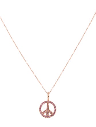 Necklace 14K Sapphire Peace Sign Pendant Necklace