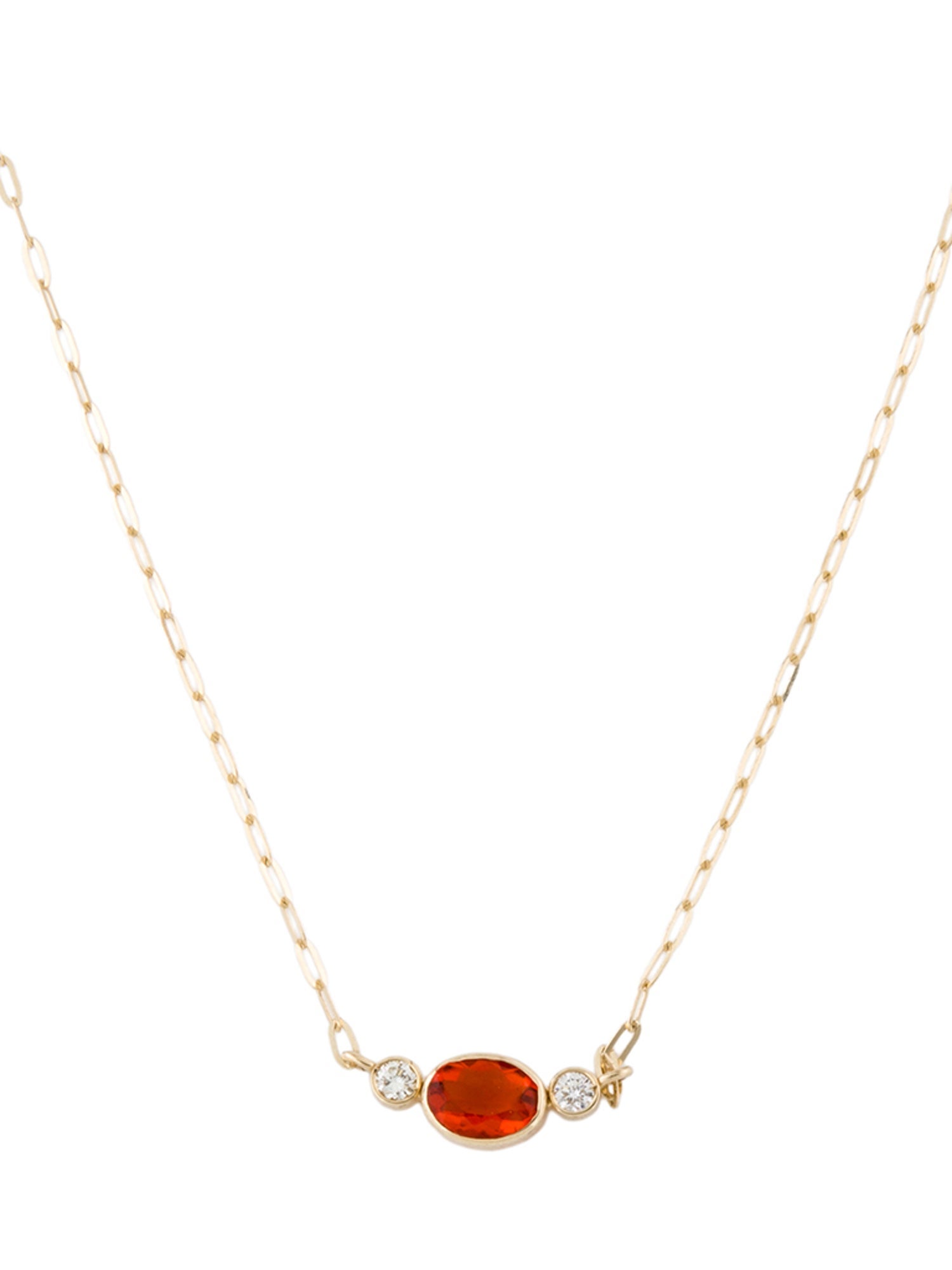 Necklace 14K Diamond & Fire Opal Pendant