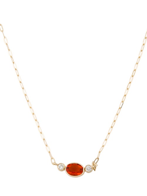 Necklace 14K Diamond & Fire Opal Pendant Necklace