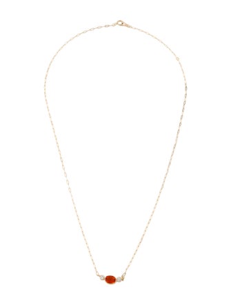 Necklace 14K Diamond & Fire Opal Pendant Necklace