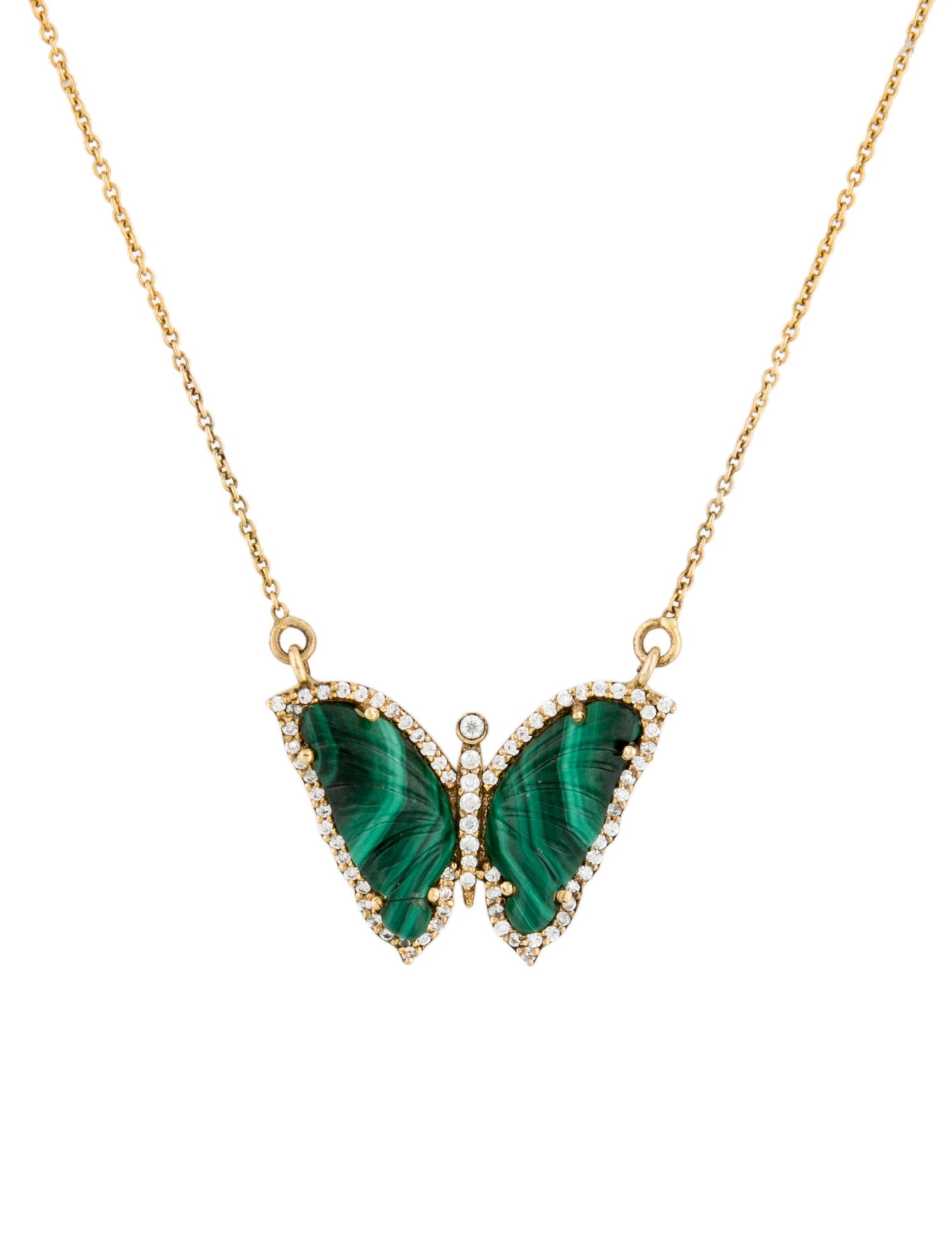 Necklace 14K Malachite & Diamond Butterfly Pendant
