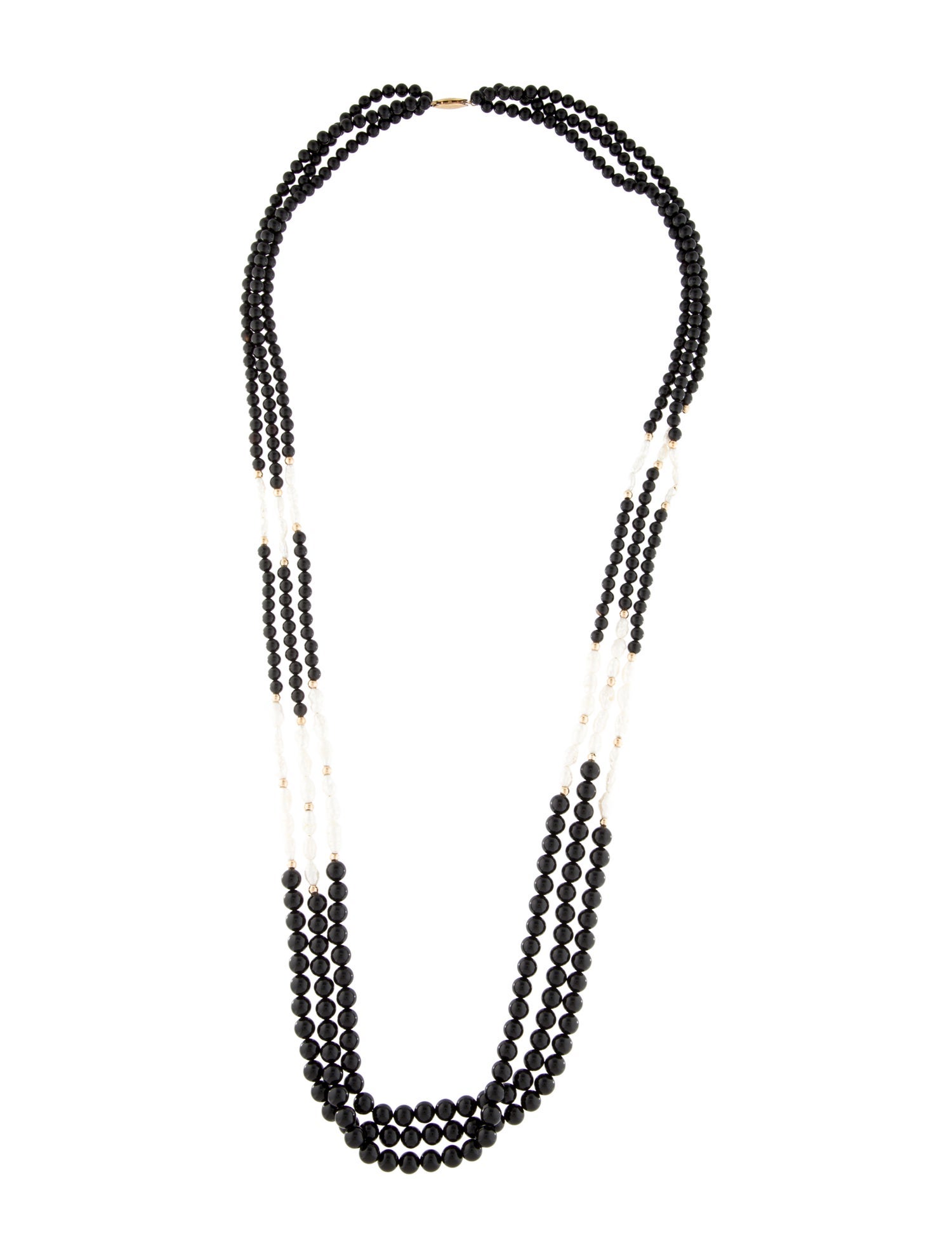 Necklace 14K Pearl & Onyx Multi Strand Bead Necklace