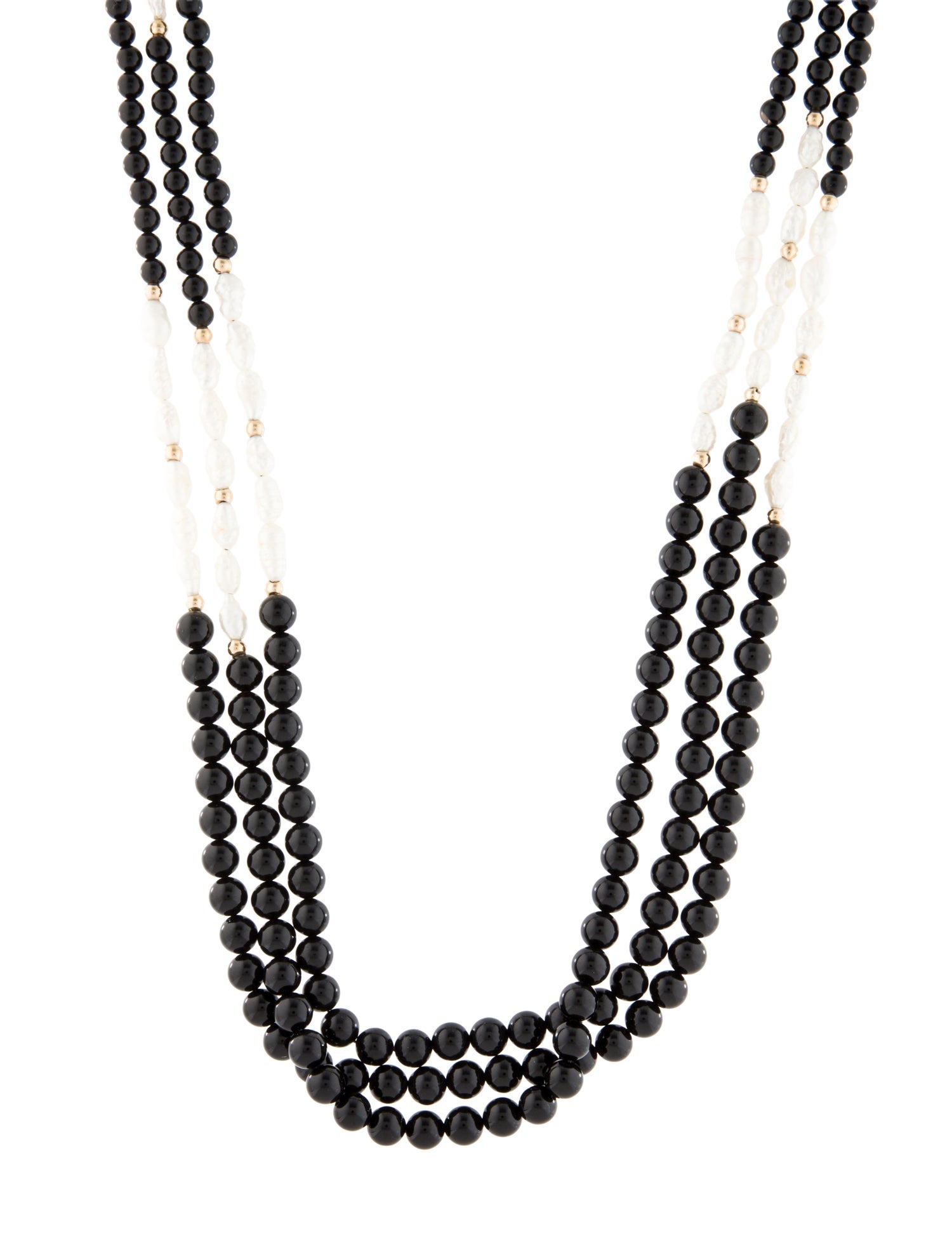 Necklace 14K Pearl & Onyx Multi Strand Bead Necklace