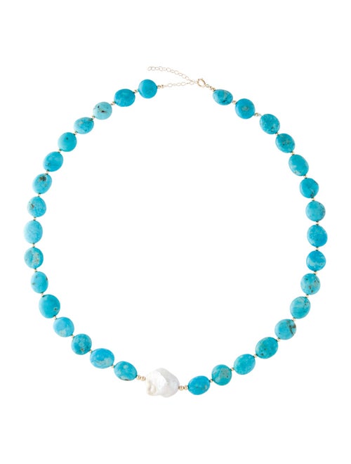 Necklace 14K Turquoise & Pearl Bead Strand Necklace