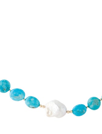 Necklace 14K Turquoise & Pearl Bead Strand Necklace