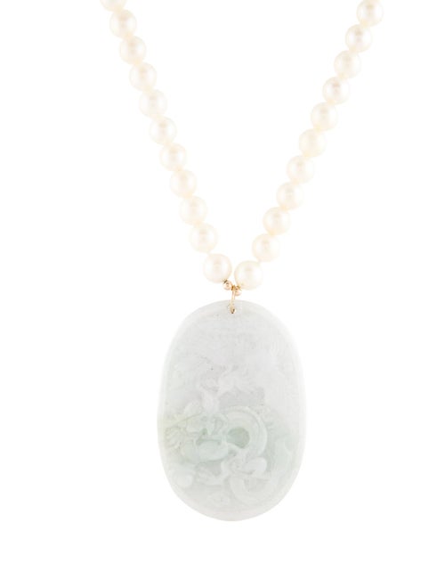 Necklace 14K Pearl & Jadeite Dragon Pendant Necklace
