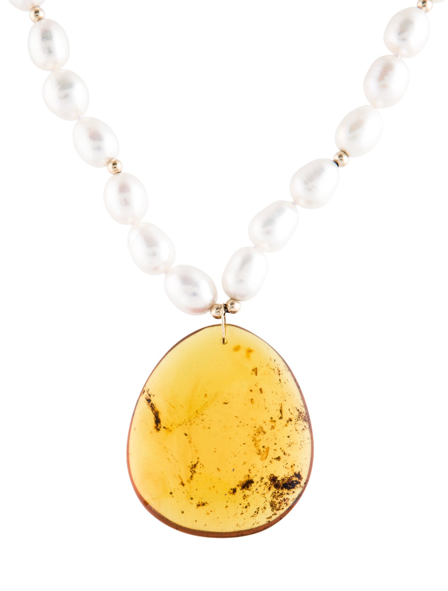 Necklace 14K Cultured Pearl & Amber Pendant