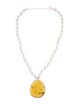 Necklace 14K Cultured Pearl & Amber Pendant Necklace