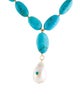 Necklace 18K Pearl & Turquoise Bead Strand Lavalier Necklace
