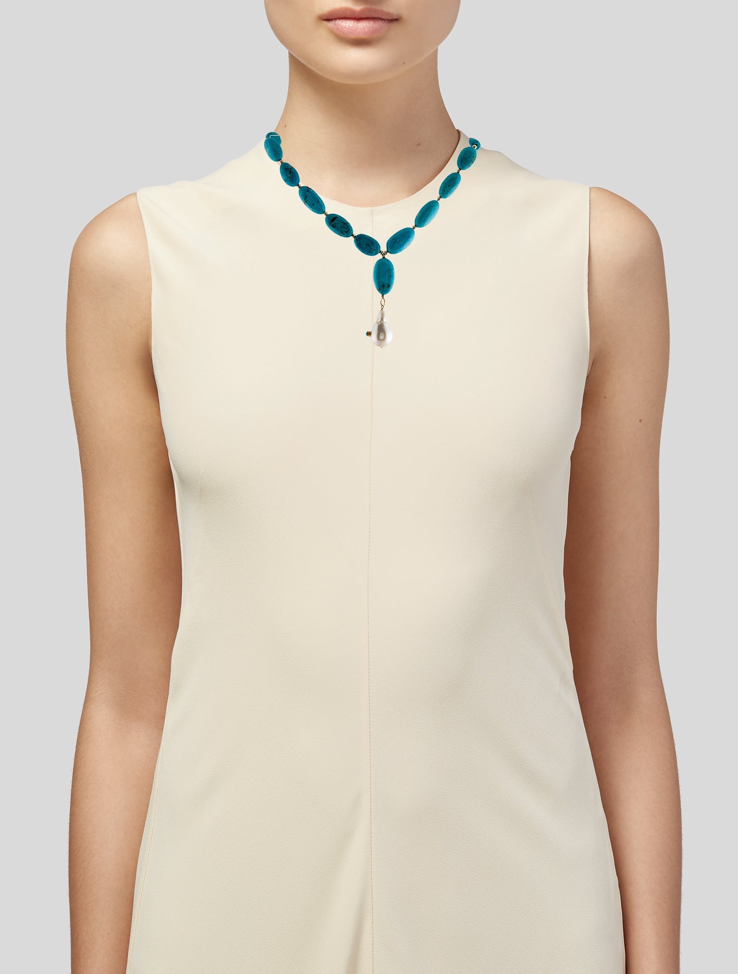 Necklace 18K Pearl & Turquoise Bead Strand Lavalier