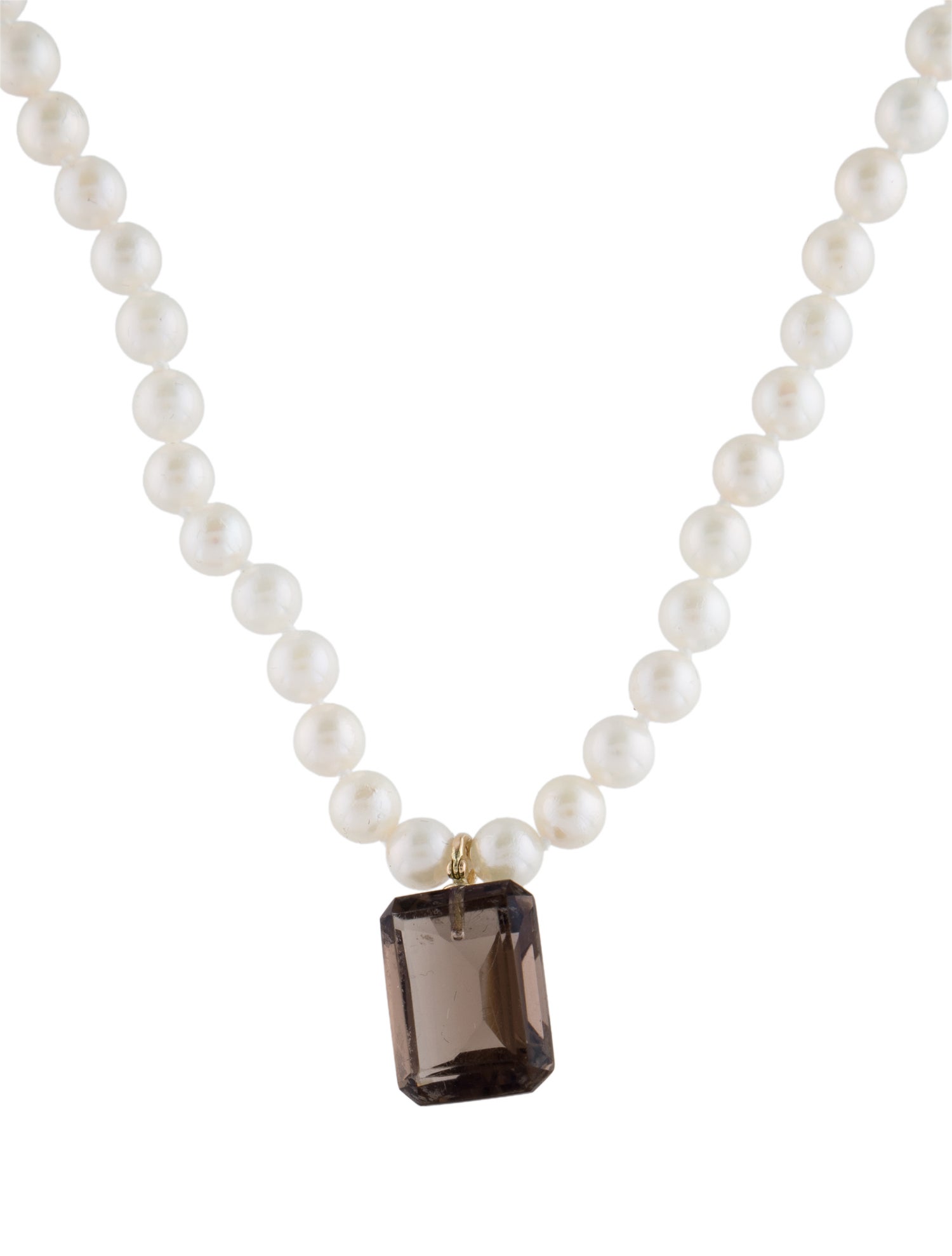 Necklace 14K Smoky Quartz & Pearl Bead Strand Pendant Necklace