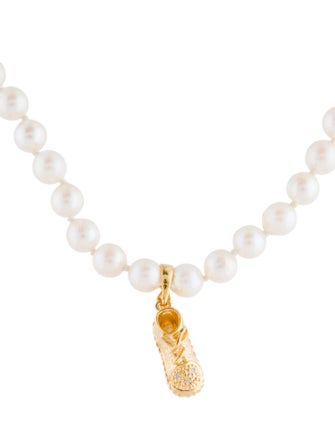 Necklace 14K Cultured Pearl & Diamond Sneaker Pendant Necklace