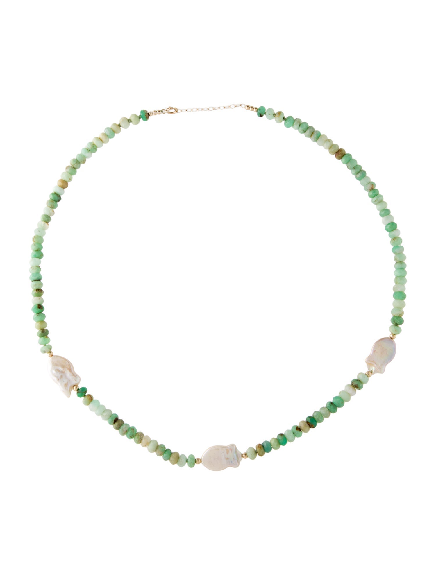 Necklace 14K Chrysoprase & Mother of Pearl Bead Strand Necklace