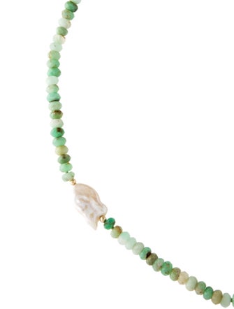 Necklace 14K Chrysoprase & Mother of Pearl Bead Strand Necklace