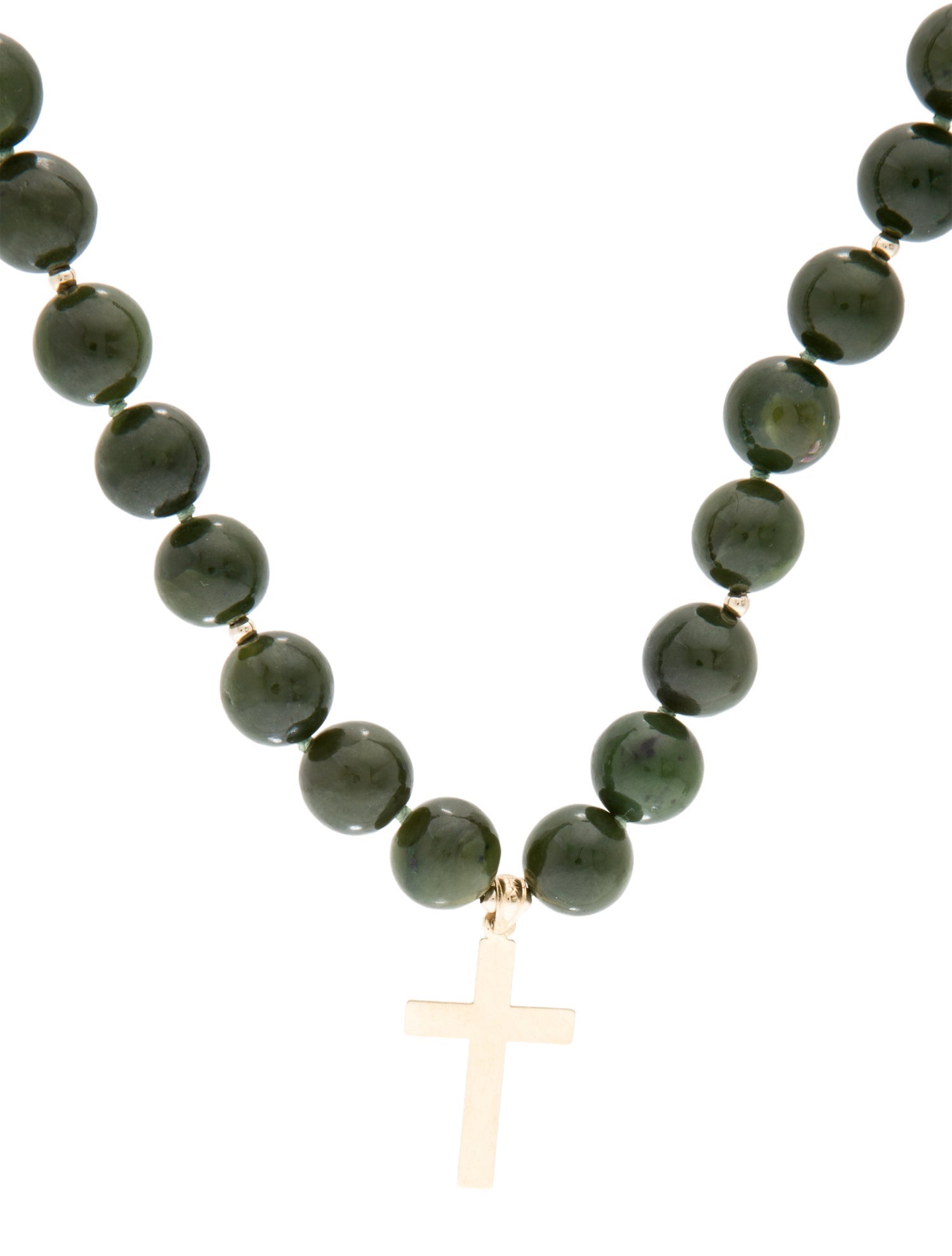 Necklace 14K Nephrite Cross Bead Pendant Necklace