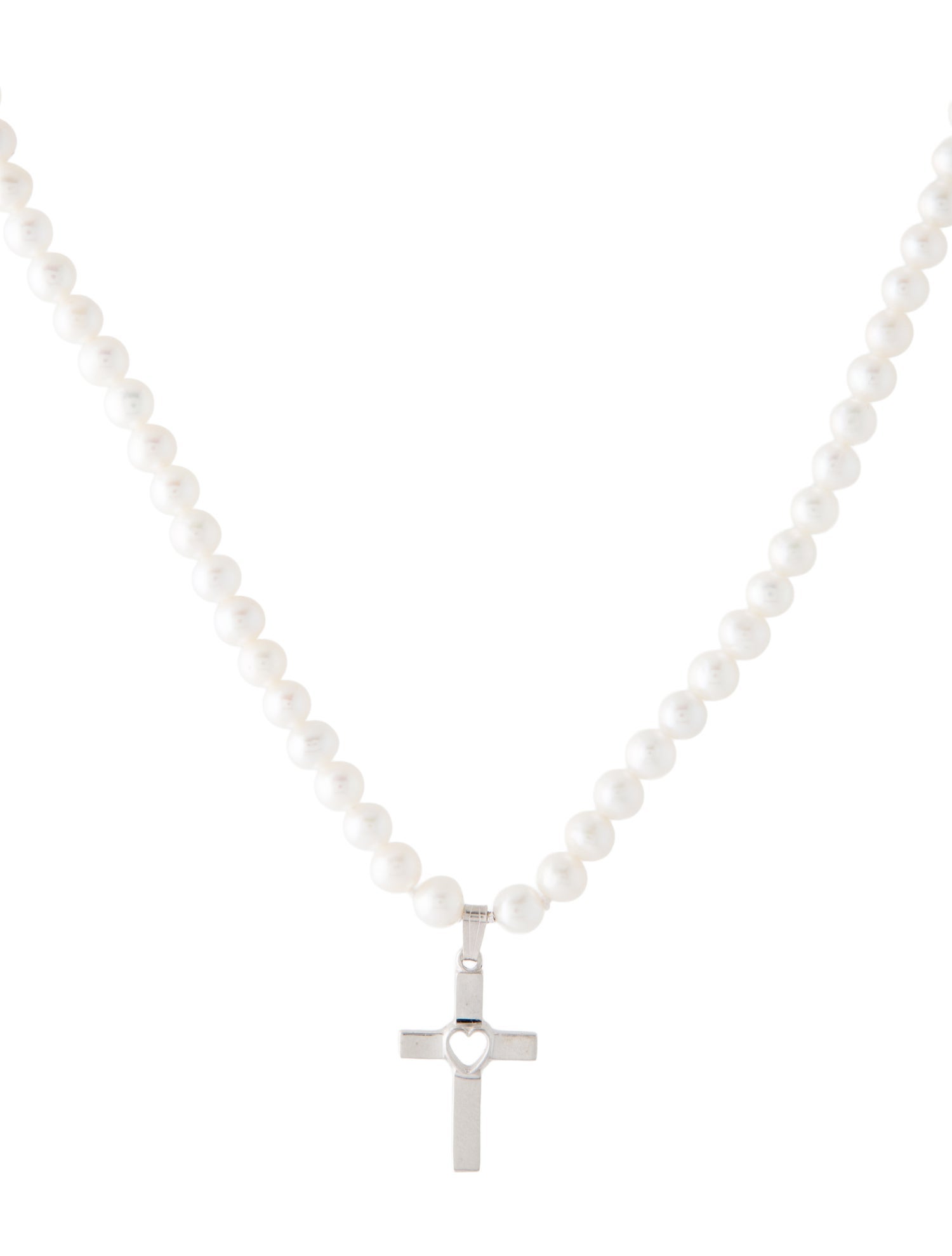 Necklace 14K Heart Cross Pendant & Pearl Bead