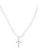 Necklace 14K Heart Cross Pendant & Pearl Bead Necklace