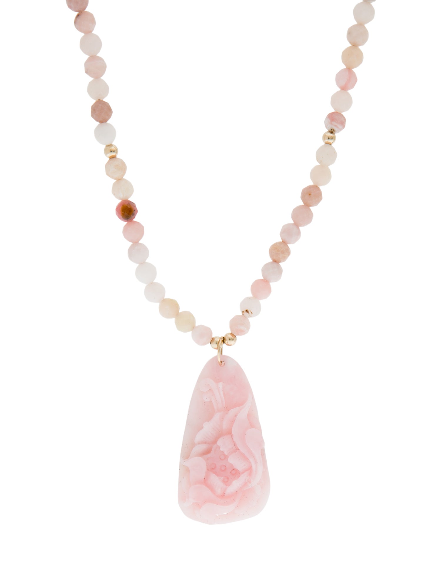 Necklace 14K Opal Carved Floral Pendant Necklace