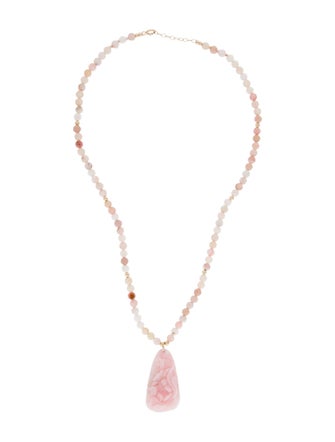 Necklace 14K Opal Carved Floral Pendant Necklace