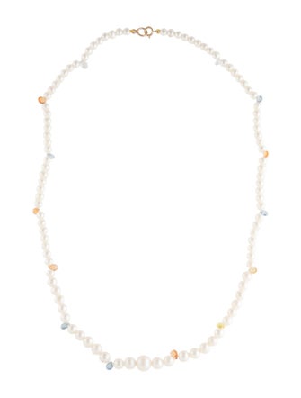 Necklace 14K Pearl & Sapphire Bead Strand Necklace