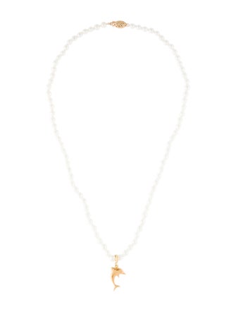 Necklace 14K Dolphin Pendant & Pearl Bead Necklace