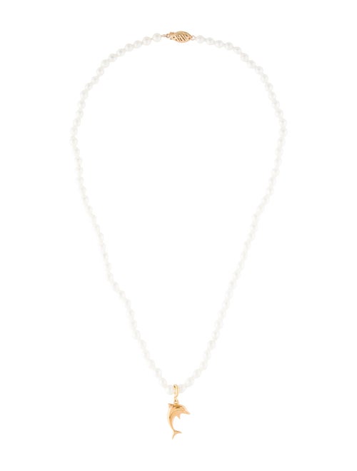 Necklace 14K Dolphin Pendant & Pearl Bead Necklace