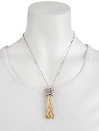 Necklace Edwardian Pearl, Ruby & Diamond Drop Pendant Necklace