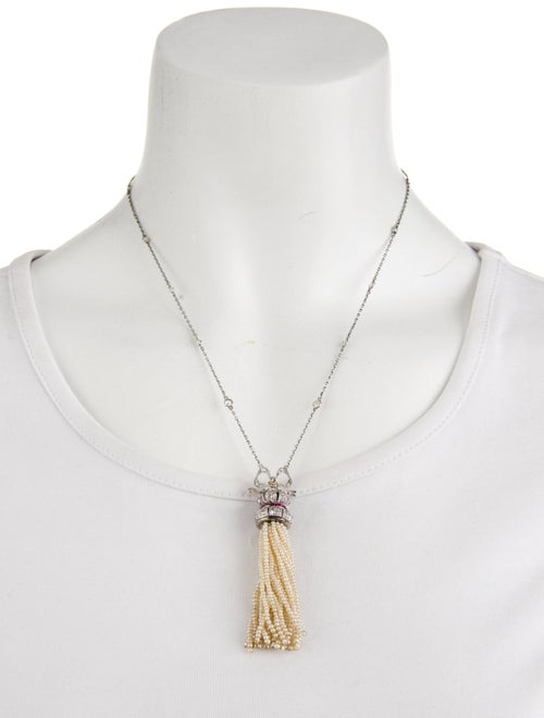 Necklace Edwardian Pearl, Ruby & Diamond Drop Pendant Necklace