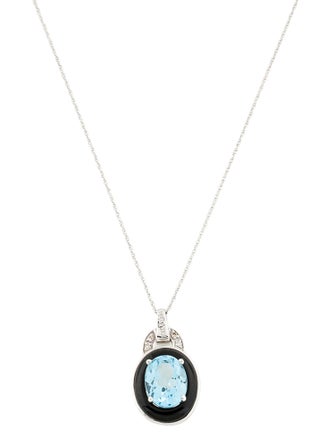 Necklace 10K Topaz, Onyx & Diamond Pendant Necklace