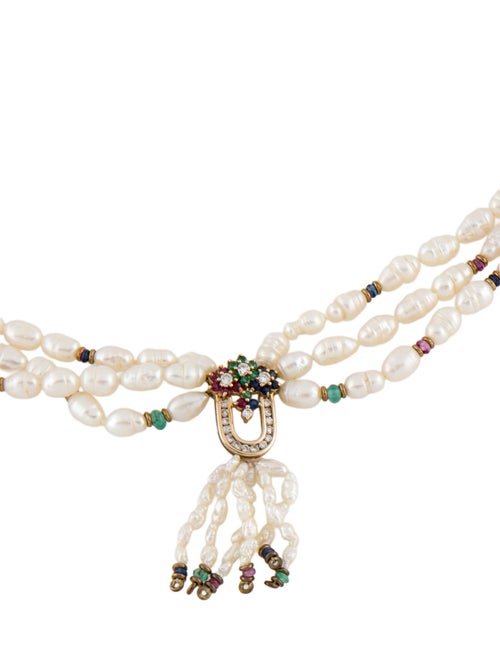Necklace 14K Pearl & Multistone Multistrand Necklace