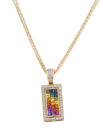 Necklace 18K Sapphire & Diamond Pendant w/ 14K Chain Necklace