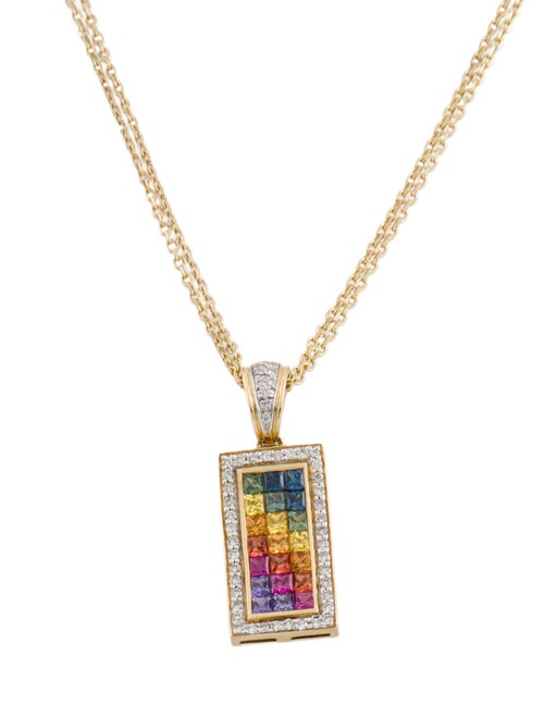 Necklace 18K Sapphire & Diamond Pendant w/ 14K Chain Necklace