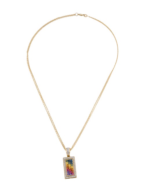Necklace 18K Sapphire & Diamond Pendant w/ 14K Chain Necklace