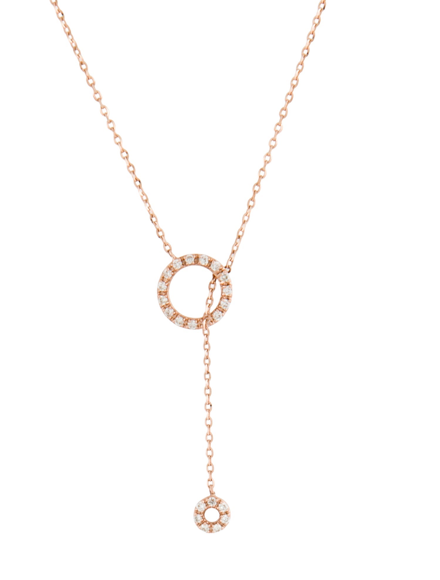 Necklace 14K Diamond Y Shape Circles Pendant