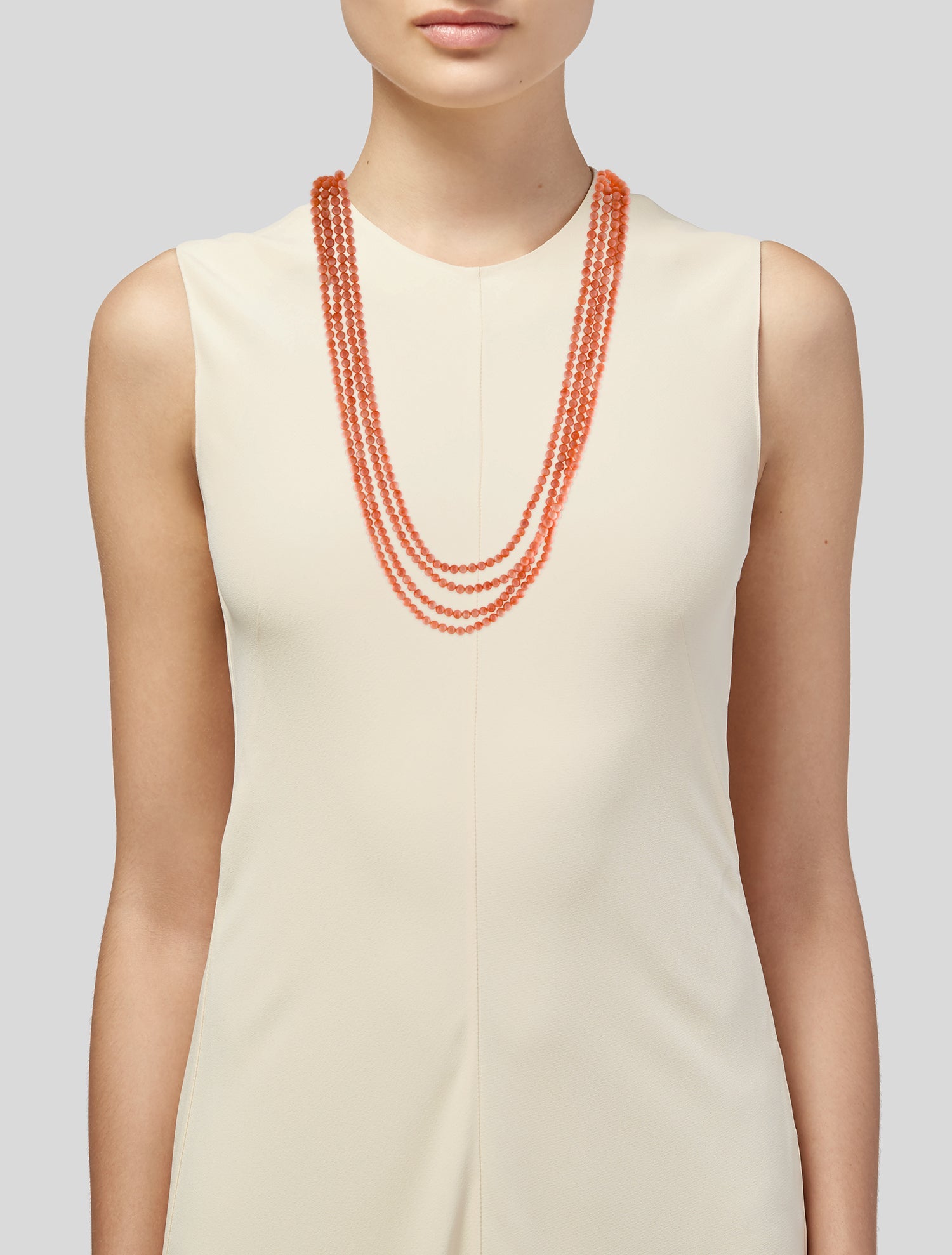 Necklace 14K Coral & Pearl Multistrand Pendant