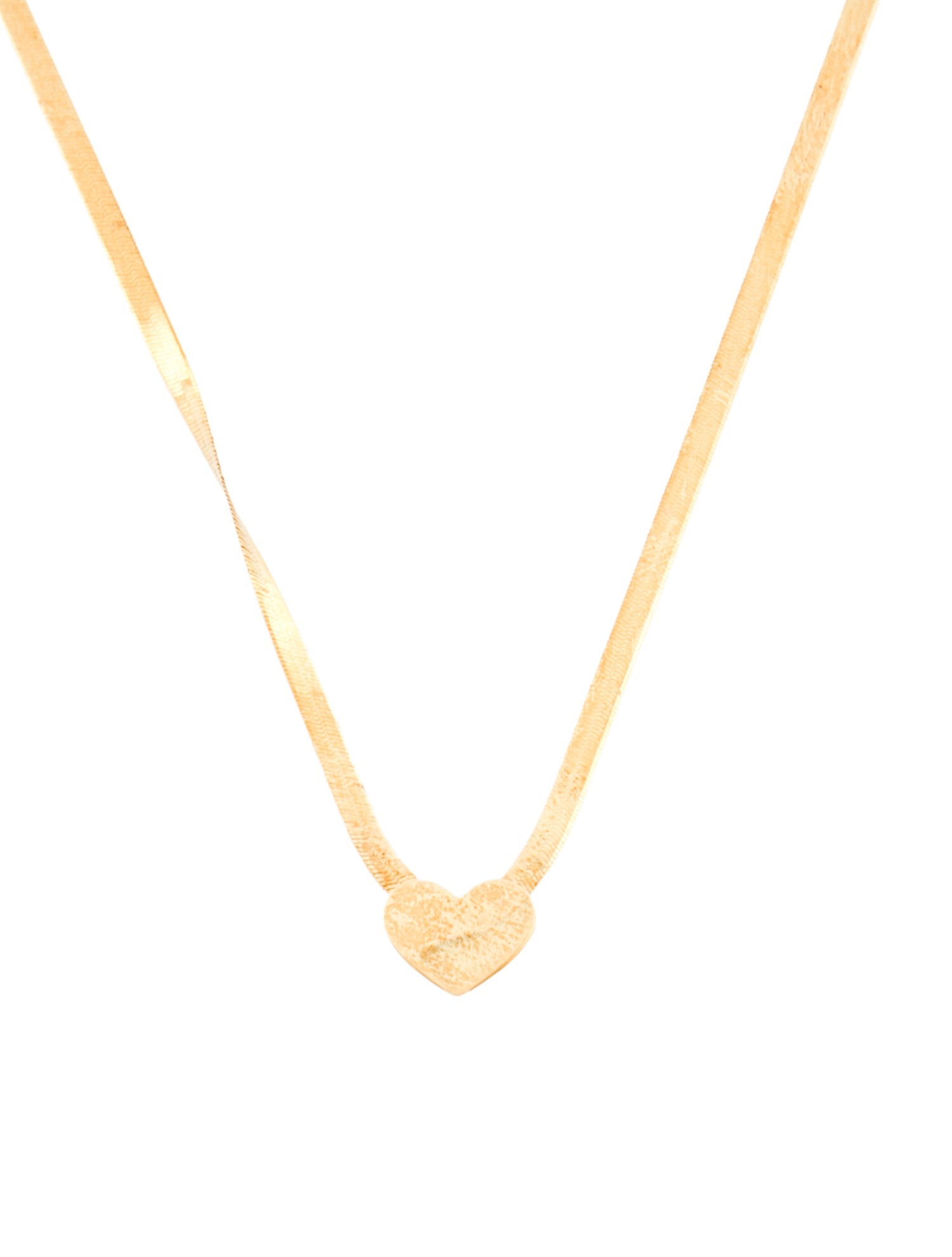 Necklace 10K Heart Charm Herringbone Chain Link Station Necklace