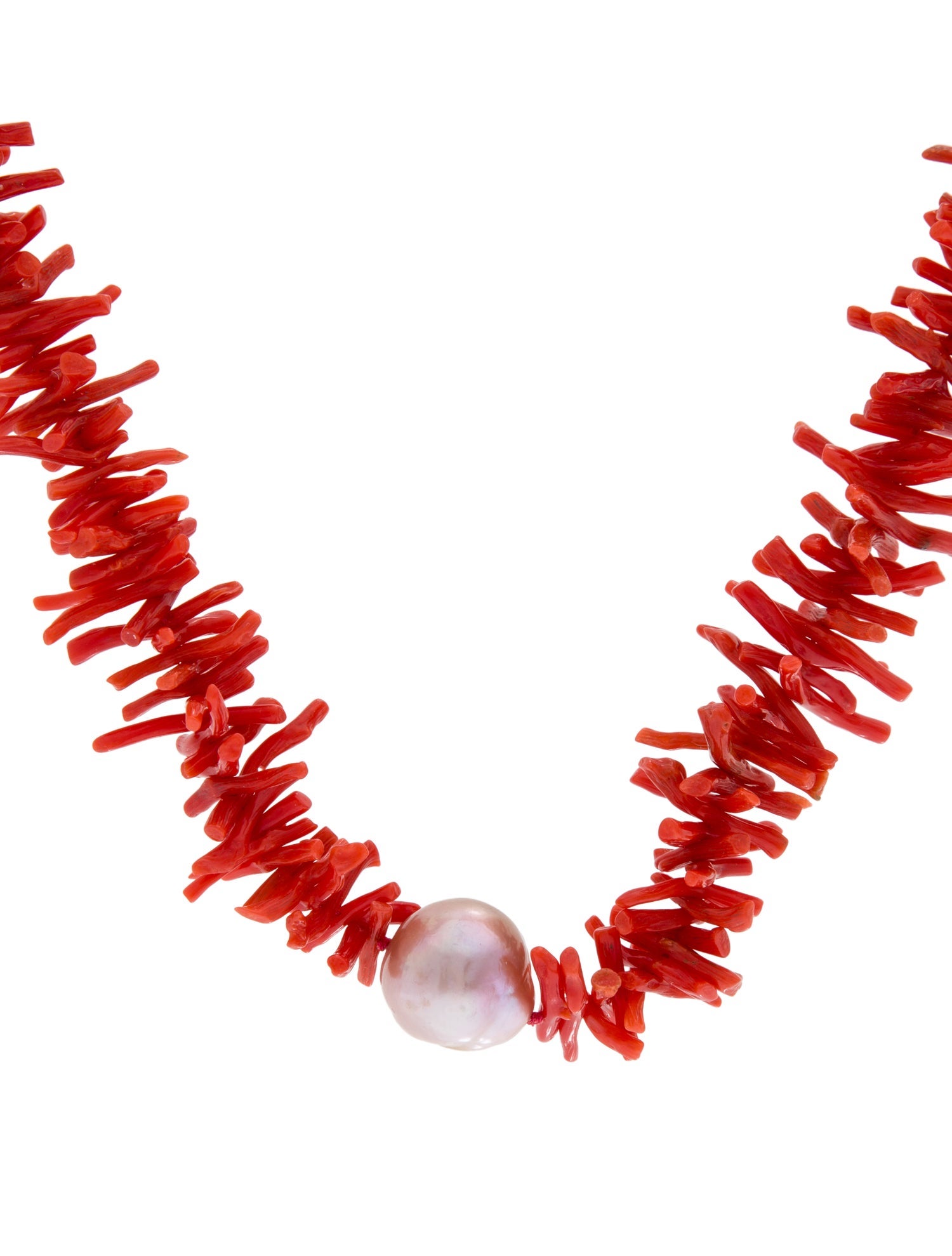 Necklace 14K Coral & Pearl Pendant
