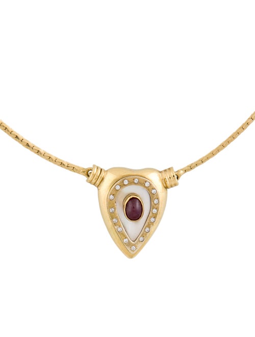 Necklace 18K Mother of Pearl, Ruby, & Diamond Pendant Necklace