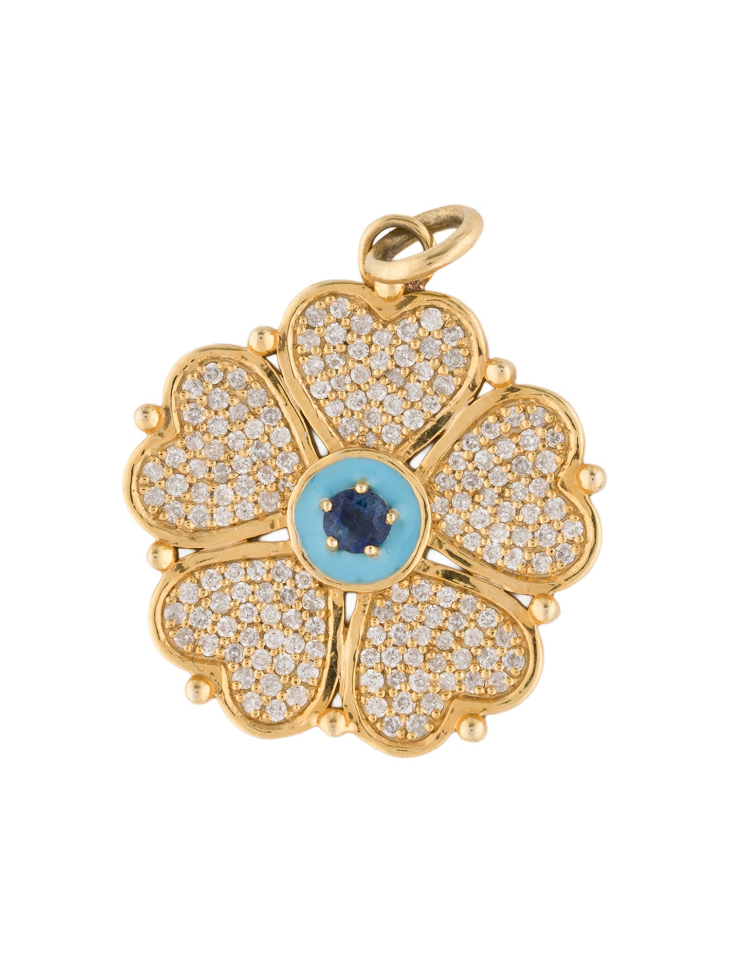Necklace 14K Sapphire, Diamond & Enamel Flower Pendant