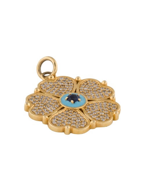 Necklace 14K Sapphire, Diamond & Enamel Flower Pendant