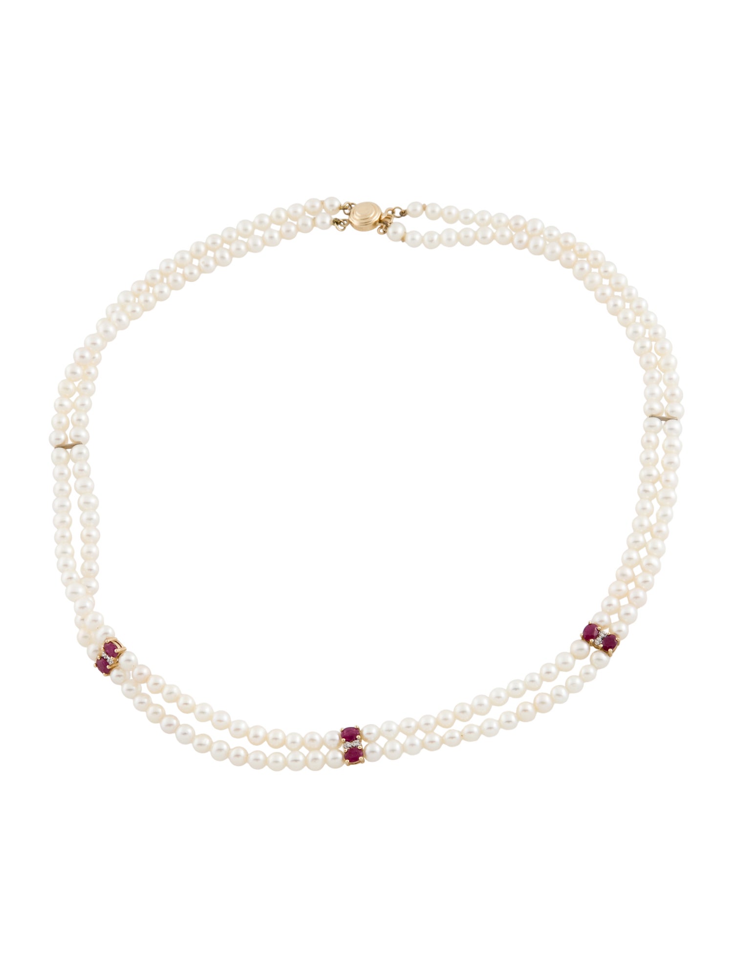 Necklace 14K Ruby & Diamond Double Strand Bead