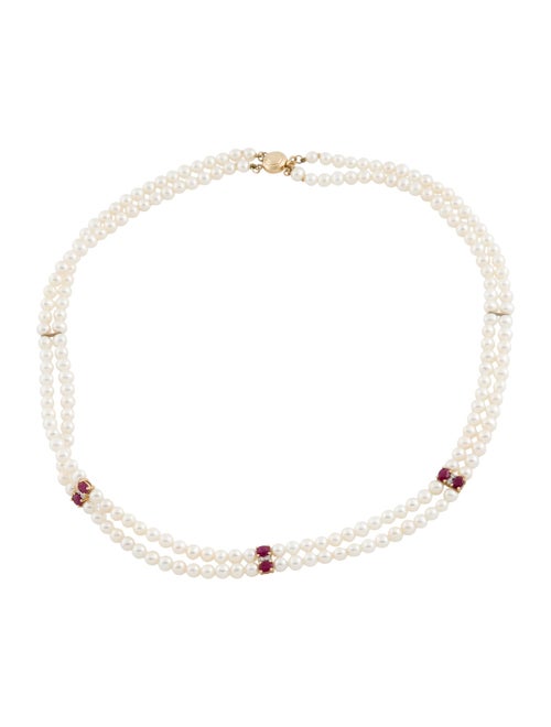 Necklace 14K Ruby & Diamond Double Strand Bead Necklace