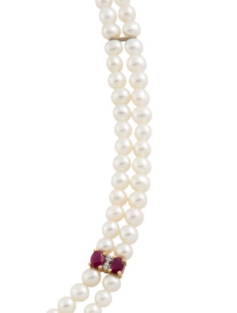 Necklace 14K Ruby & Diamond Double Strand Bead Necklace
