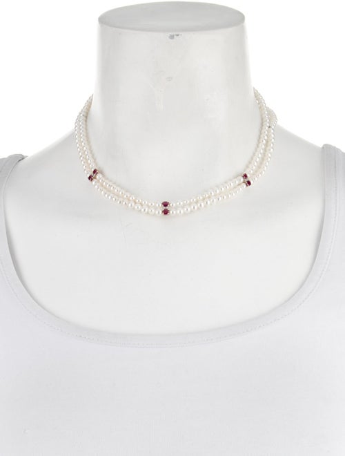 Necklace 14K Ruby & Diamond Double Strand Bead Necklace