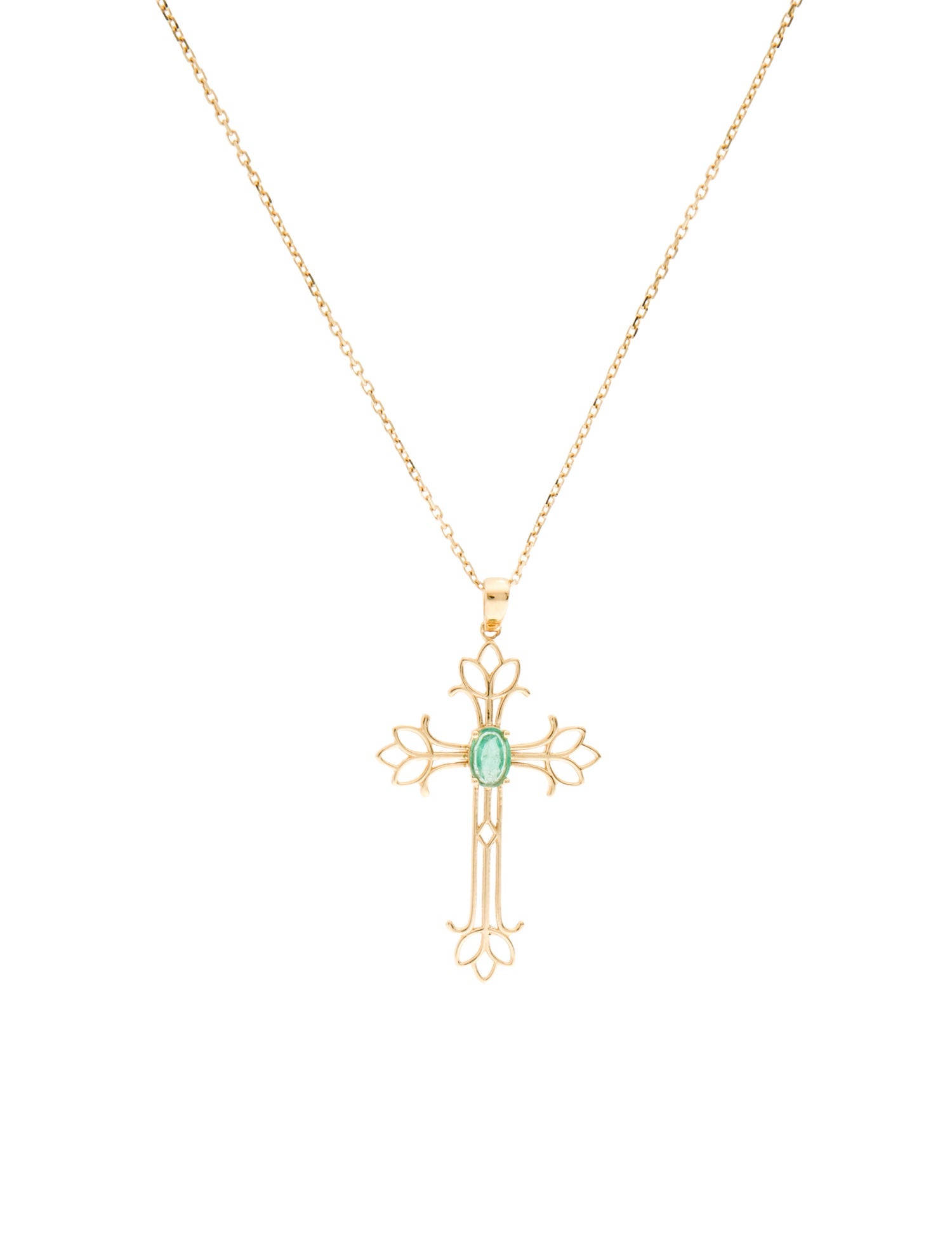 Necklace 18K Emerald Cross Pendant