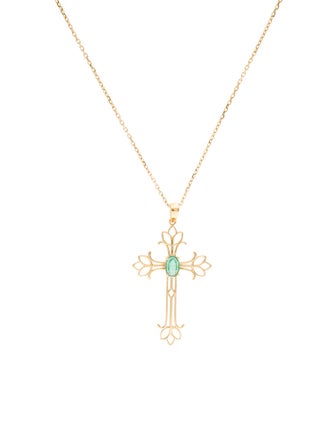 Necklace 18K Emerald Cross Pendant Necklace