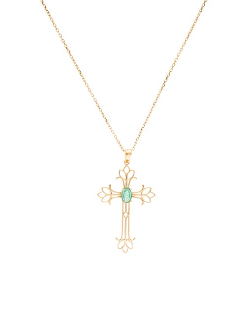 Necklace 18K Emerald Cross Pendant Necklace